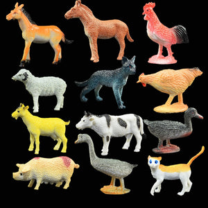 Kids Children 12PCS Mini Simulation Plastic Farm Animals Horse Chicken Sheep Cat Pig Duck Cow Models Educational Toys